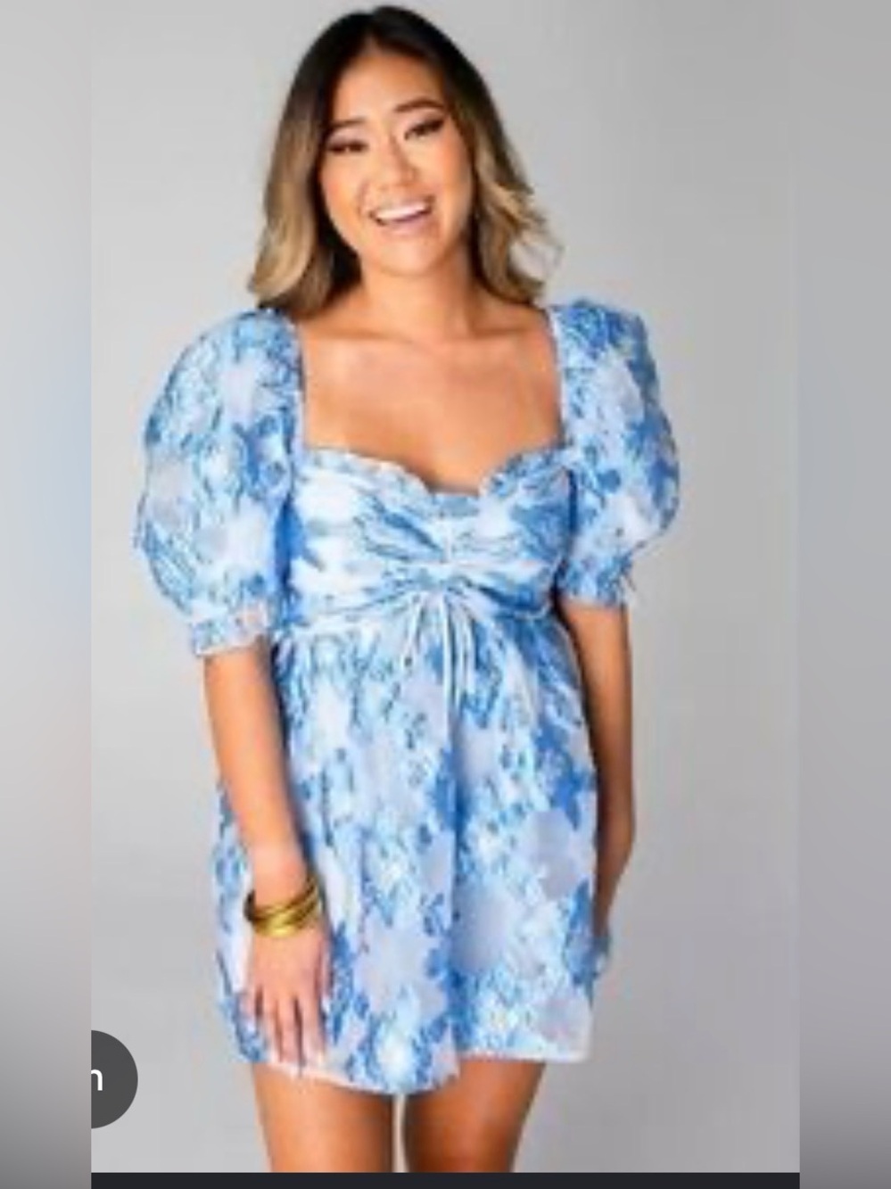 Buddy Love women’s Blue Floral Puff-Sleeve Mini Dress size small